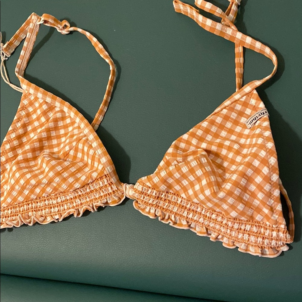 Down from $50!🎉Rhythm Orange Checkered Bikini Top
